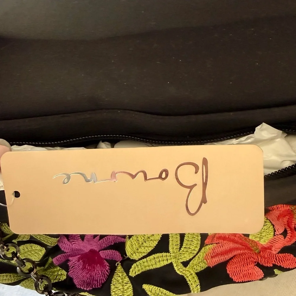 Black Floral Embroidered Clutch Bag - Women